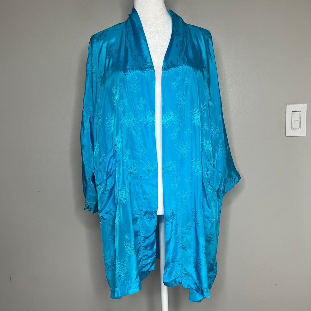 VTG GOLDEN BEE EMBROIDERED CHERRY BLOSSOM SHORT KIMONO DRESSING ROBE NO BELT